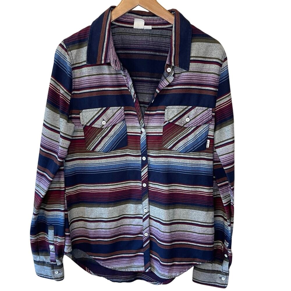 Roxy Western Wear Blue & Purple Striped Button Up Collared Long Sleeve Top Med